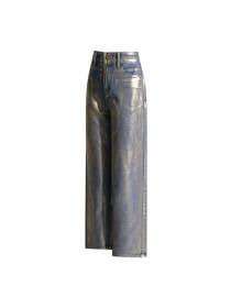 European Style High waist Wide-leg Straight jeans