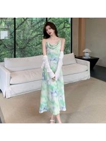 Korea style Fashion Printed Strap dress 