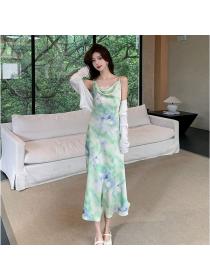 Korea style Fashion Printed Strap dress 