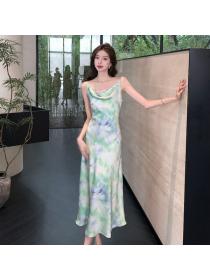 Korea style Fashion Printed Strap dress 