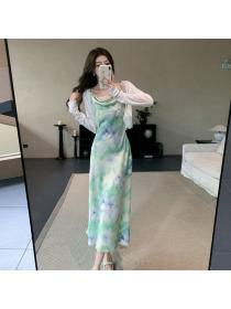 Korea style Fashion Printed Strap dress 