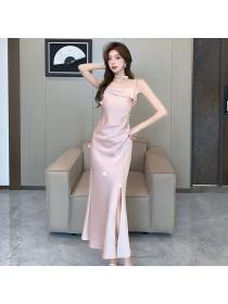 Korea style Fashion Summer Solid color Strap dress 