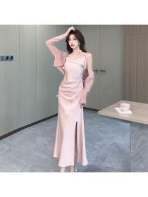 Korea style Fashion Summer Solid color Strap dress 