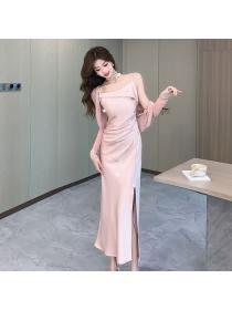 Korea style Fashion Summer Solid color Strap dress 