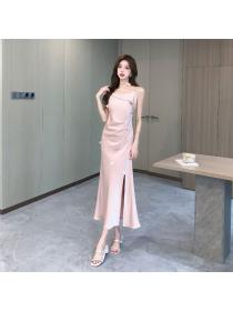 Korea style Fashion Summer Solid color Strap dress 