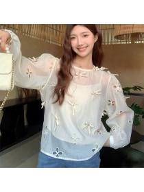Korea style Summer Cutout stye Long sleeve shirt 2 pcs set