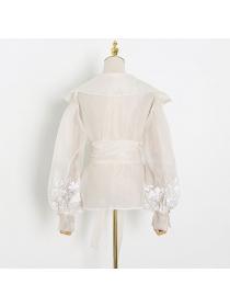 European style Sexy V collar Embroidery Retro blouse