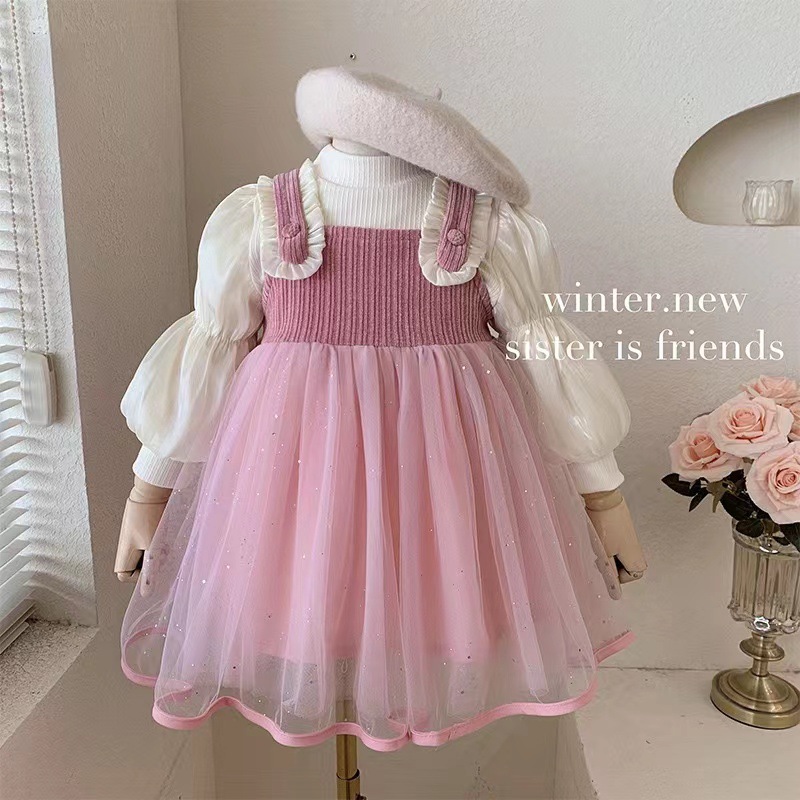 Korea style Fashion Cotton Fake Two piece Child dress