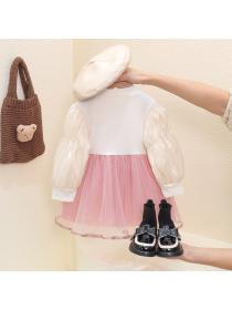 Korea style Fashion Cotton Fake Two piece Child dress 