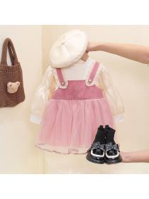 Korea style Fashion Cotton Fake Two piece Child dress 