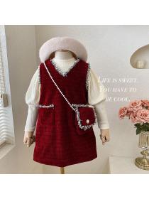 Korea style Winter fashion Puff sleeve 2pcs dress 