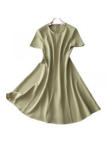 Korea style Elegant Slim Green Short sleeve dress for women