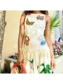 European style Summer Fashion Printed Sleeveless dress 