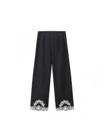 European style Matching Embroidery Sleeveless top+High waist pants 