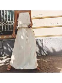 European style Summer Fashion Sling top+Embroidery Long skirt