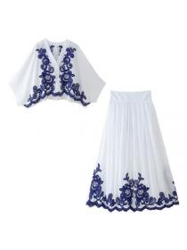 European style Summer Embroidery Blouse+Fashion Skirt