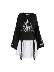 Japanese style Embroidery High Hoodies+High waist Skirt