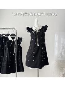 Korea style fashion High waist Short sleeve dress for women