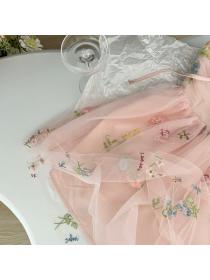 Vintage style fashion Embroidery Pink Sling dress for women