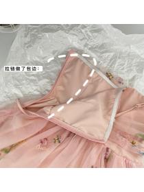 Vintage style fashion Embroidery Pink Sling dress for women