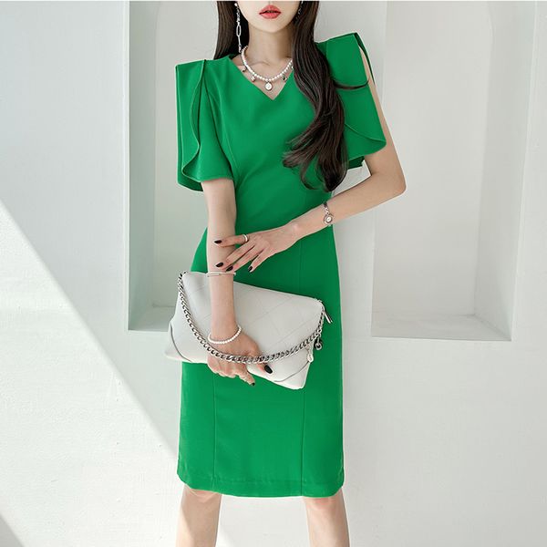 Korea style Summer V neck Short sleeve dress for women