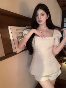 Korea style Elegant Square neck Backless top+High waist Shorts