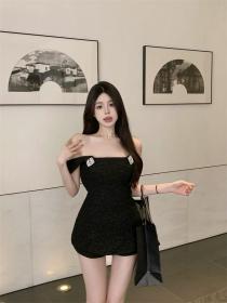 Korea style Sexy Square neck Sleeveless Top+Shorts