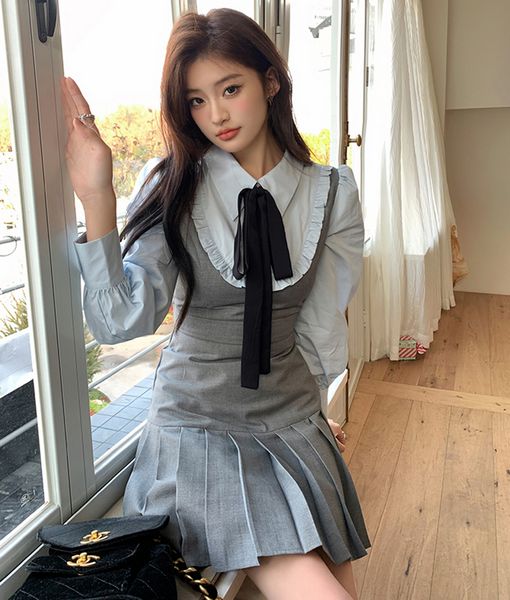 Korea style Elegant Bowknot A-line Pleated dress