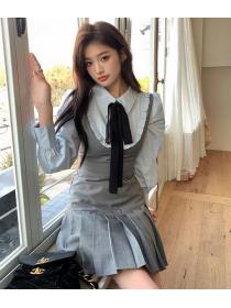 Korea style Elegant Bowknot A-line Pleated dress 