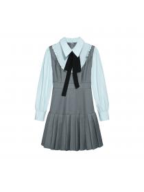 Korea style Elegant Bowknot A-line Pleated dress 