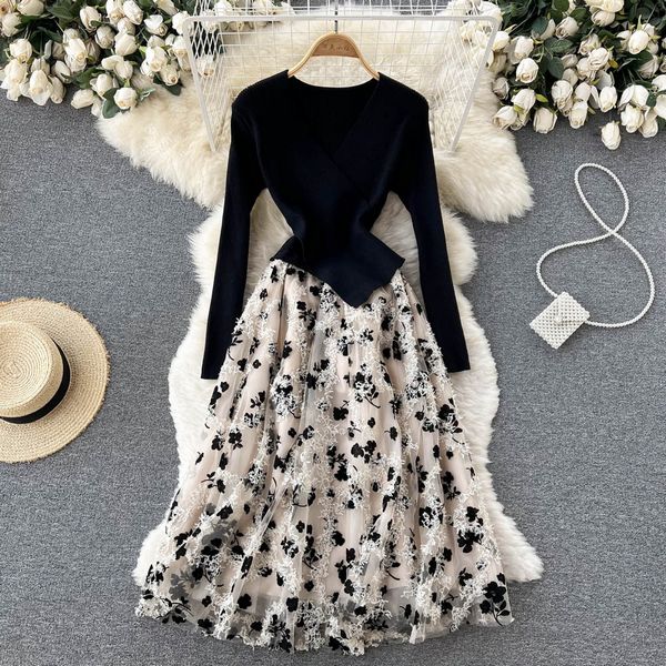 European style Fashion Knitted Top+Long skirt