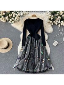 European style Fashion Knitted Top+Long skirt