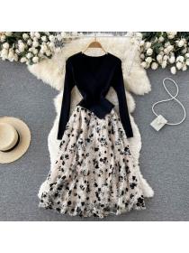 European style Fashion Knitted Top+Long skirt