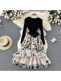 European style Fashion Knitted Top+Long skirt