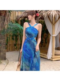 Korea stye Summer Chiffon Printed Maxi dress for women