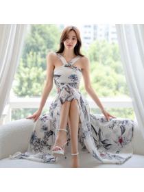 Korea stye Summer Chiffon Printed Maxi dress for women