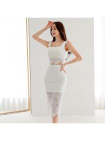 Korea stye Summer Sleeveless Lace top Long skirt Fashion 2 pieces set