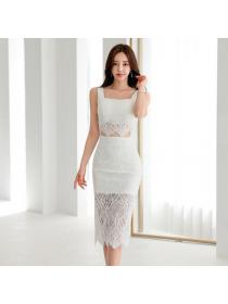 Korea stye Summer Sleeveless Lace top Long skirt Fashion 2 pieces set