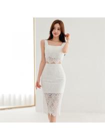 Korea stye Summer Sleeveless Lace top Long skirt Fashion 2 pieces set