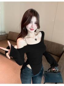 Korea stye Summer Sexy Gray Knitted Top