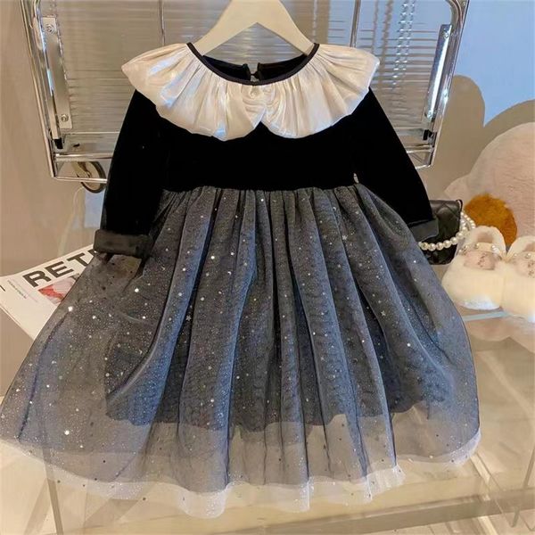 Korean children's dress girl Spring and autumn velvet gauze dress Princess dress children's fashi...