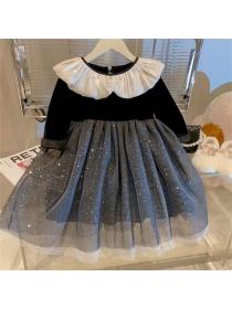 Korean children's dress girl Spring and autumn velvet gauze dress Princess dress children's fashionable dress