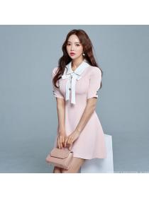 Korea style Polo collar Elegant A-line Dress 