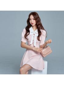 Korea style Polo collar Elegant A-line Dress 