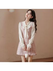 Korea style Pink Elegant Long sleeve dress for women