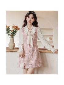 Korea style Pink Elegant Long sleeve dress for women