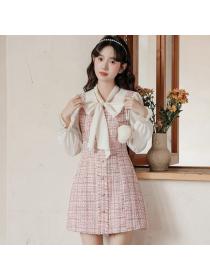 Korea style Pink Elegant Long sleeve dress for women