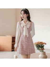 Korea style Pink Elegant Long sleeve dress for women