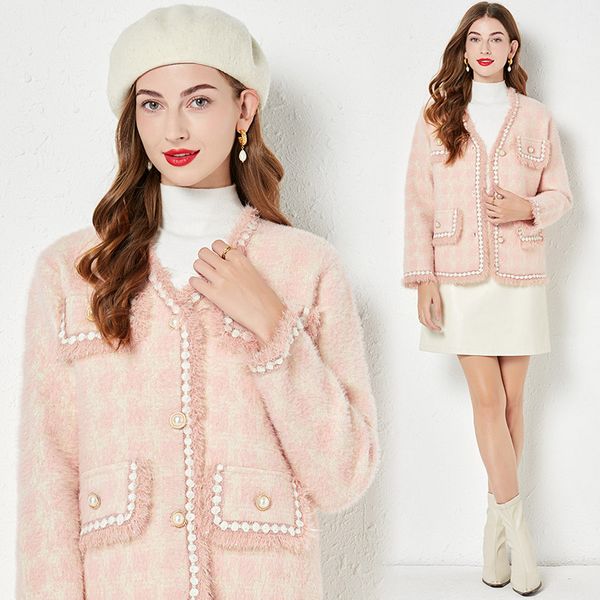 European style Elegant Pink Cardigans for women