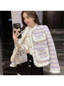 Luxury style Winter fashion Purple Cotton Coat